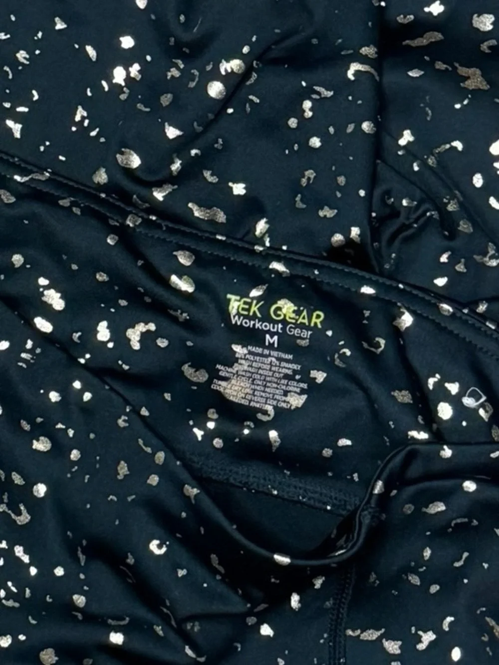 Tek Gear Leggings Size M Dark Green w/ Gold Splatter - Picture 2 of 6